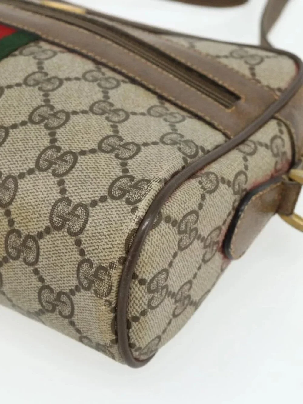 Share GUCCI GG Supreme Web Sherry Line Bag PVC Beige Gold 904 02 004 Auth